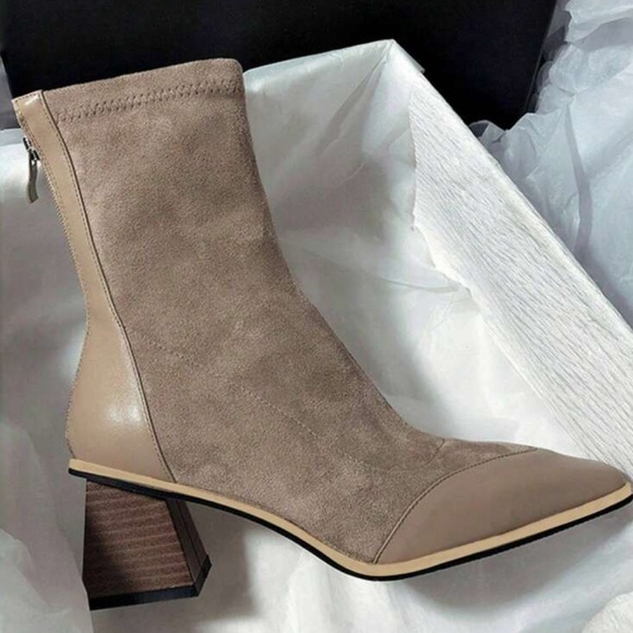 Beige Suede High-Heeled Boots - Picture 4 of 4